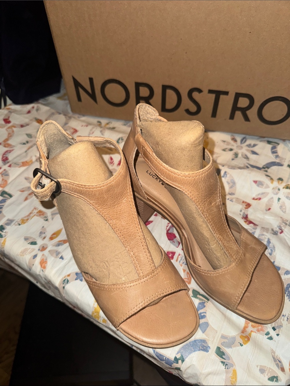 Lucky Brand Sabeni Dusty Sand Strappy Block-Heel Sandals NWT
